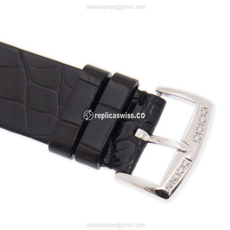 Franck Muller 5000H SC D3 CD OG Ladies - Quartz - 18kt White Gold - Diamond - Black Dial, Leather Strap - View 4