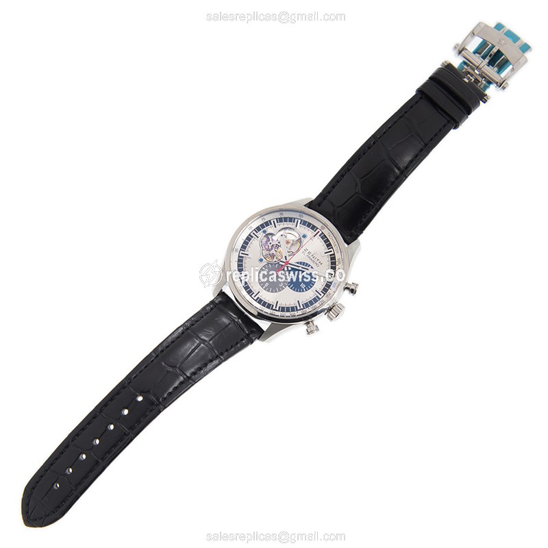 Zenith El Primero Replica - Automatic - Silver Dial, Steel Case, Black Alligator Strap - View 2
