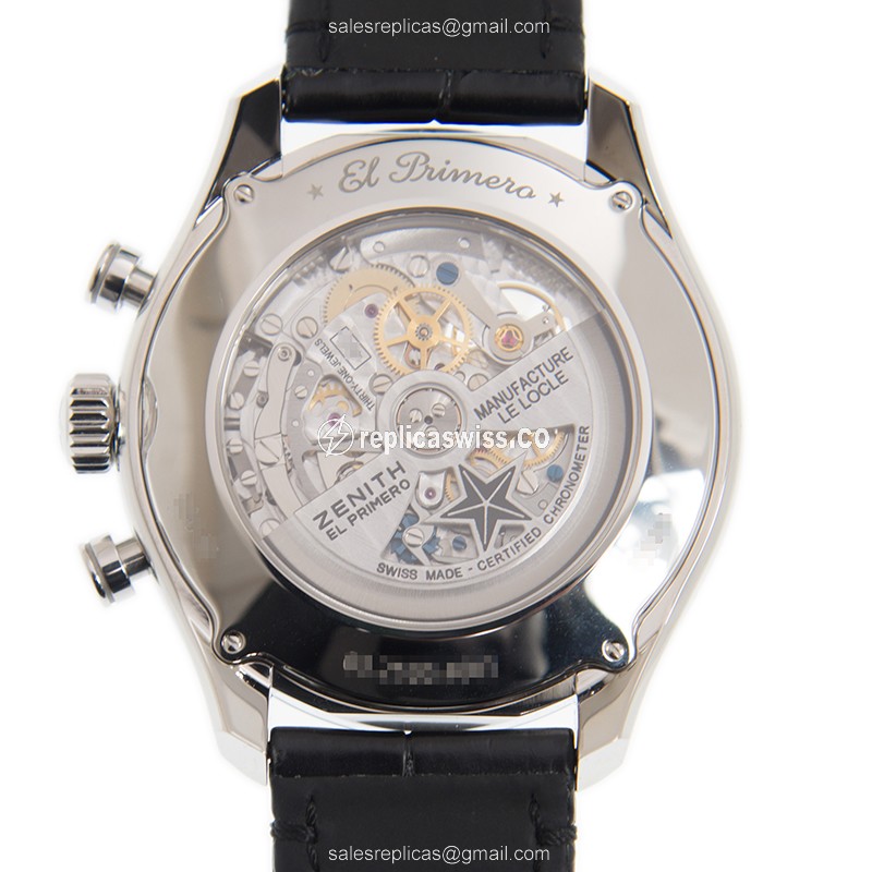 Zenith El Primero Replica - Automatic - Silver Dial, Steel Case, Black Alligator Strap - View 3