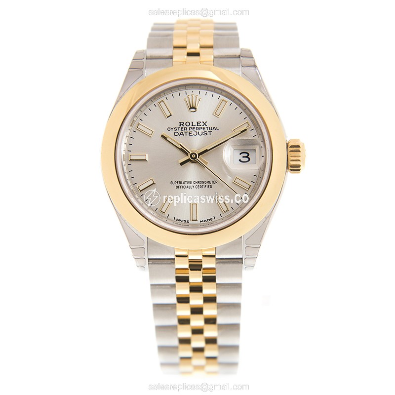 Rolex Datejust Replica - Automatic - 18kt Gold & Steel - Silver Dial, Gold Clasp & Strap - View 2