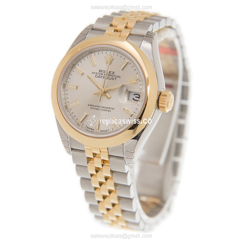 Rolex Datejust Replica - Automatic - 18kt Gold & Steel - Silver Dial, Gold Clasp & Strap - View 3