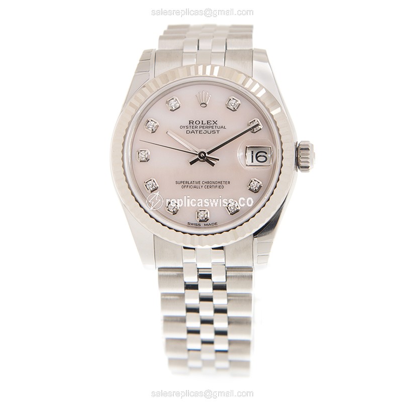 Rolex Datejust Replica - Automatic - 18kt White Gold & Steel - Pink Dial - Silver Clasp - View 2