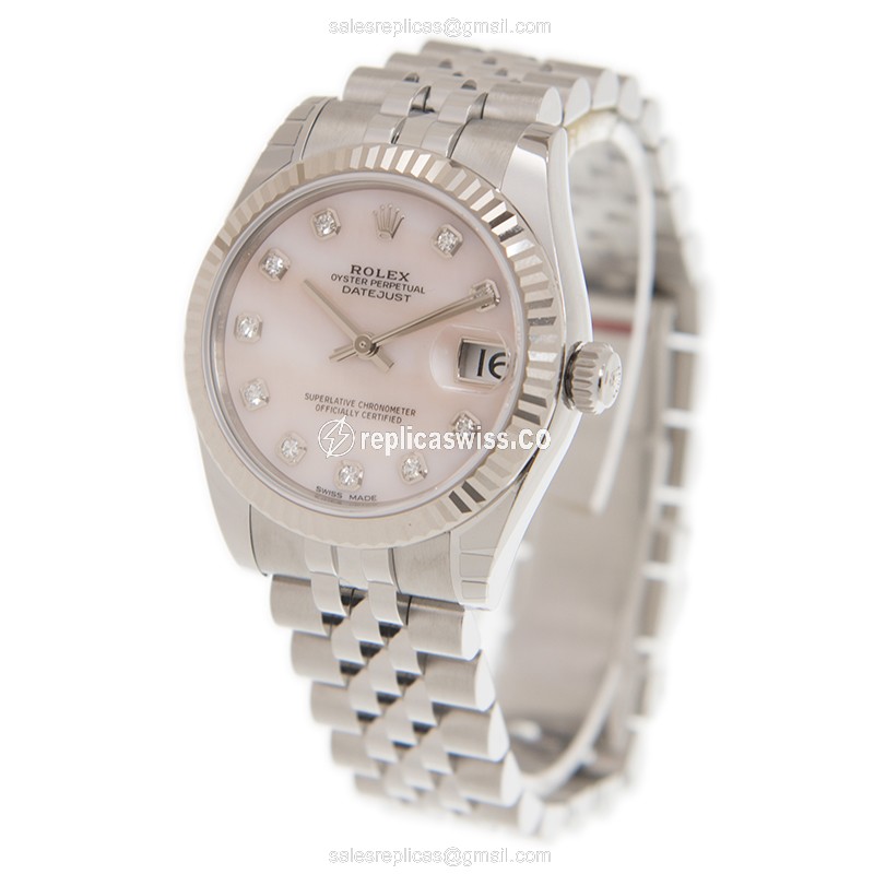 Rolex Datejust Replica - Automatic - 18kt White Gold & Steel - Pink Dial - Silver Clasp - View 3