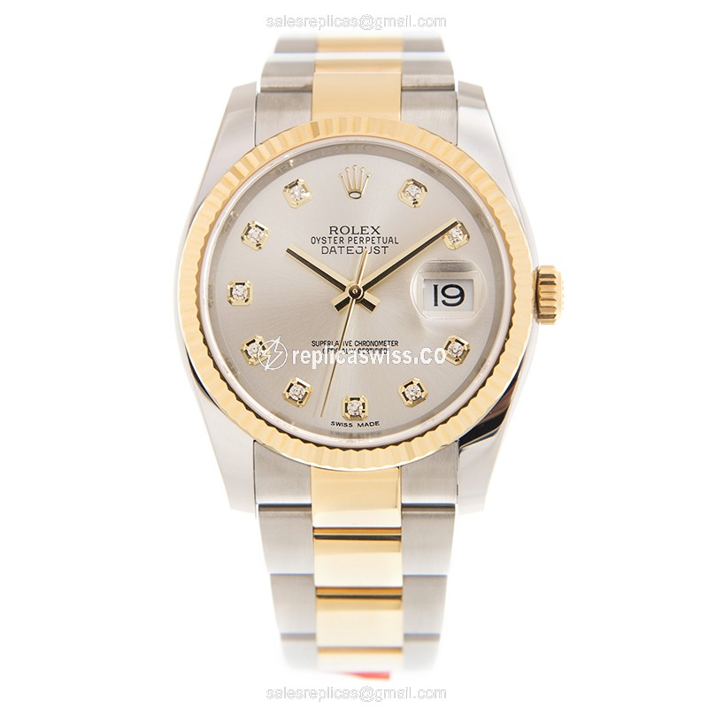 Rolex Datejust Replica - Automatic - 18kt Gold & Steel - Silver Dial - Gold Strap - View 2