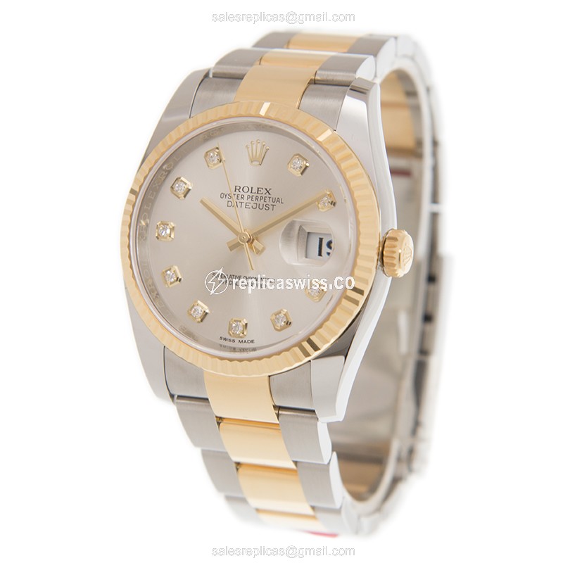 Rolex Datejust Replica - Automatic - 18kt Gold & Steel - Silver Dial - Gold Strap - View 3