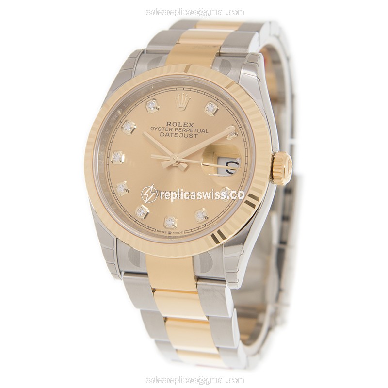 Rolex Datejust Replica - Automatic - 18kt Gold & Steel - Gold Dial - Gold Clasp - View 3