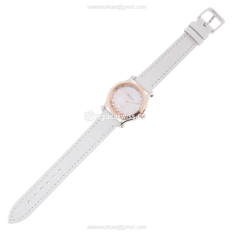 Chopard Happy Sport 278573-6018 - Automatic 18kt Rose Gold - White Dial, Leather Strap - View 2