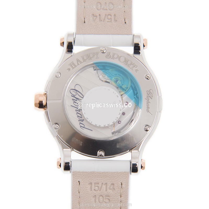 Chopard Happy Sport 278573-6018 - Automatic 18kt Rose Gold - White Dial, Leather Strap - View 3