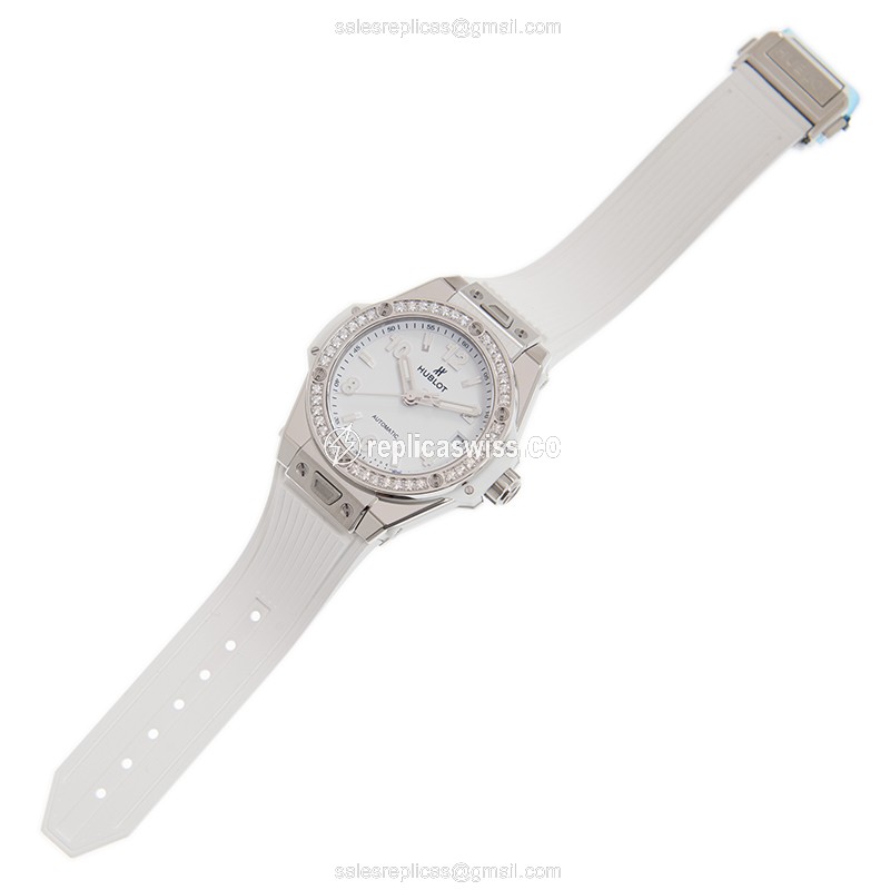 Hublot BIG BANG Replica - Automatic - Diamond Case - White Dial - Rubber Strap - View 2