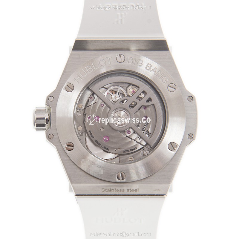 Hublot BIG BANG Replica - Automatic - Diamond Case - White Dial - Rubber Strap - View 3