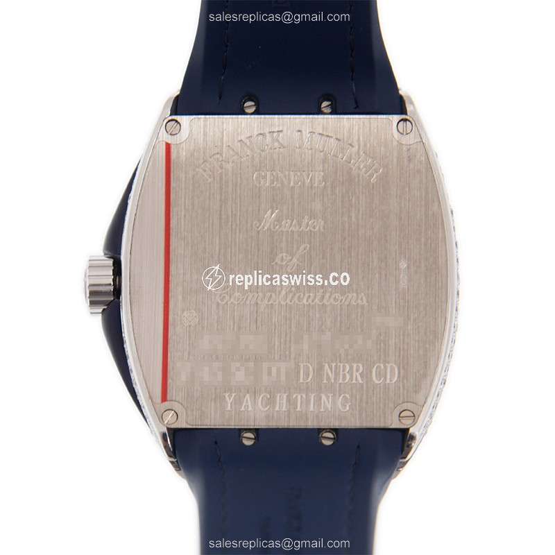 Franck Muller V45 SC DT D NBR CD YACHTING - Automatic - 18kt White Gold - Blue Dial - Diamond - Leather Strap - View 3