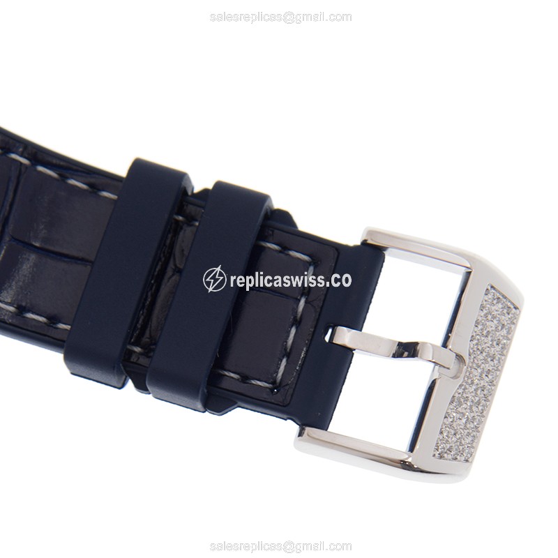 Franck Muller V45 SC DT D NBR CD YACHTING - Automatic - 18kt White Gold - Blue Dial - Diamond - Leather Strap - View 4