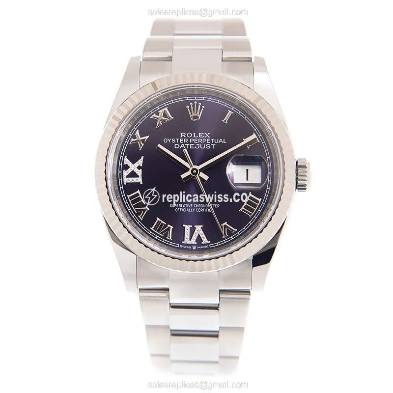 Rolex Datejust Replica - Automatic - White Gold & Steel - Purple Dial - View 2