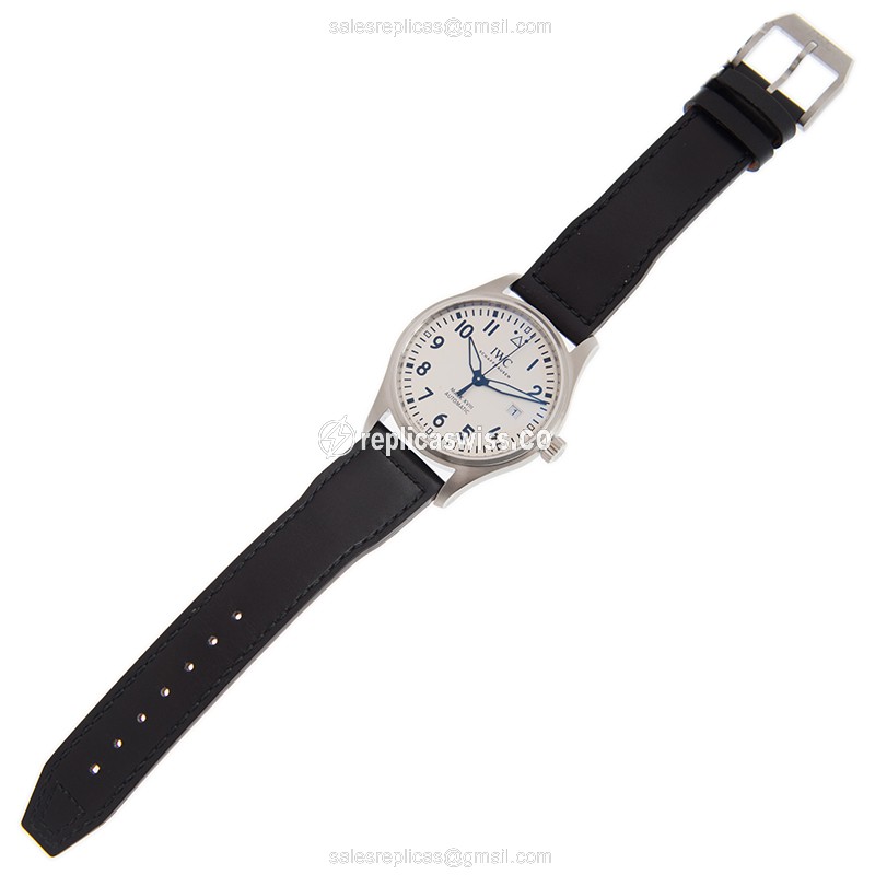 IWC Pilots Replica - Automatic - Steel Case - White Dial - Black Cowhide Strap - Buckle Clasp - View 2
