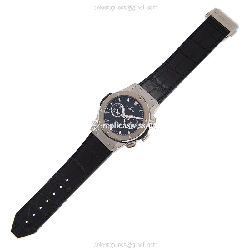Hublot Classic Fusion Replica - Automatic - Titanium Case - Black Dial - Leather Strap - View 2