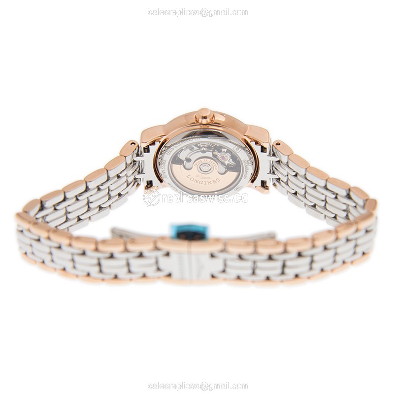 Longines Presence Replica - Automatic - 18kt Rose Gold & Steel Case - White Dial, Gold Clasp & Gold Strap - View 4