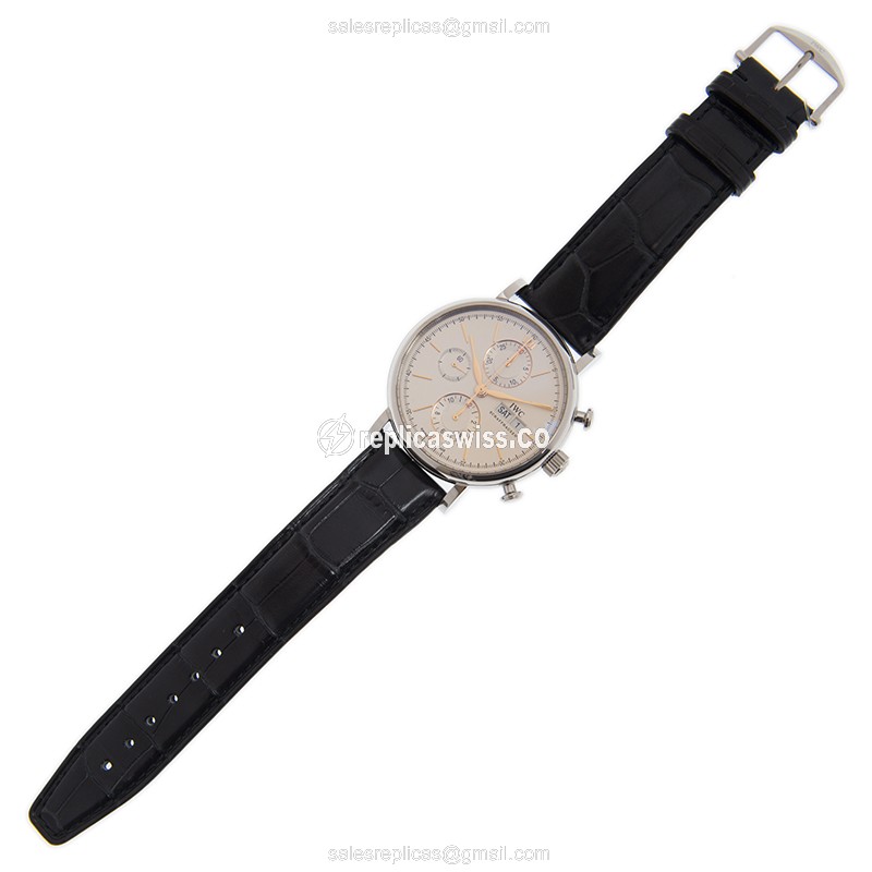 IWC Portofino Replica - Automatic - Steel Case - White Dial - Black Alligator Strap - View 2