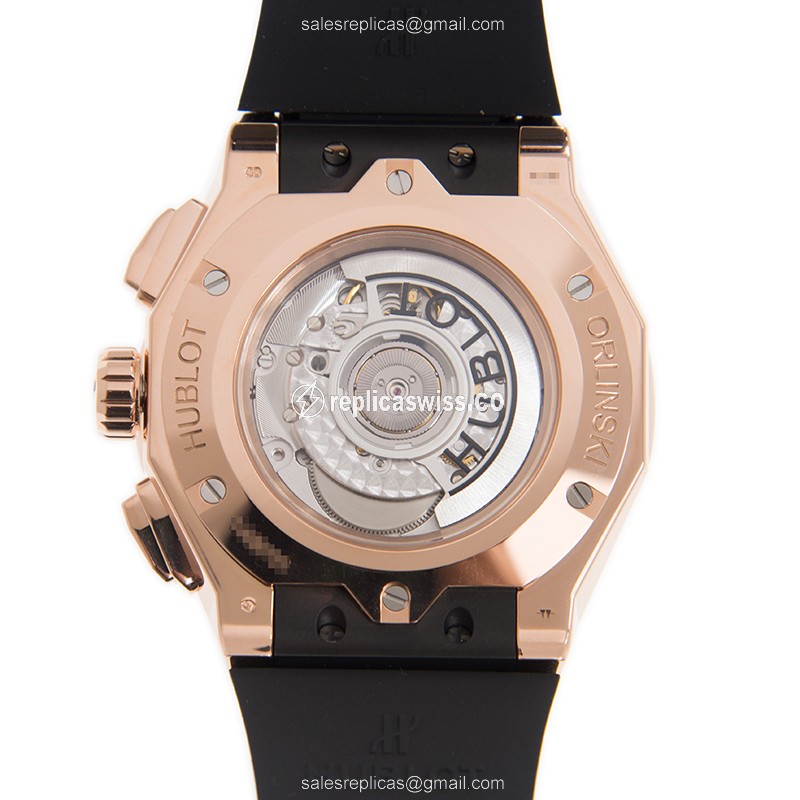 Hublot Classic Fusion Replica - Auto - 18kt Rose Gold - Diamonds - Black Dial - Rubber Strap - View 3