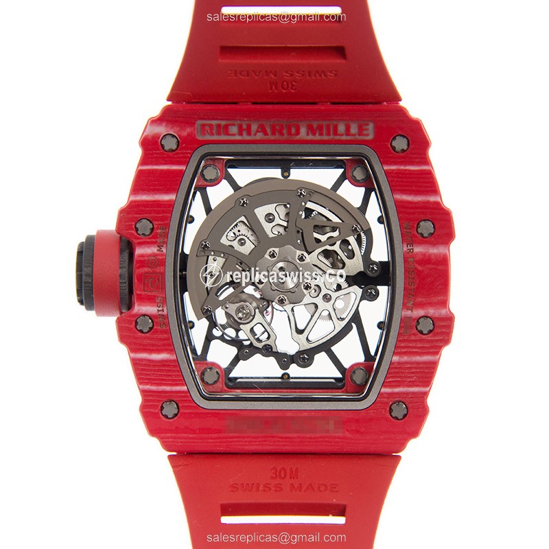 Richard Mille RM35-02 NADAL Carbon - Automatic - Silver Dial - Red Rubber Strap - View 3