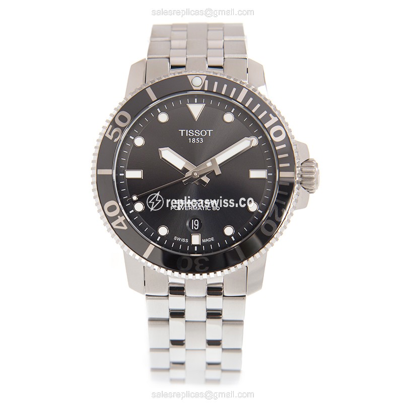 Tissot SEASTAR 1000 Replica - Automatic - Black Dial - Steel Case - Silver Strap - View 2