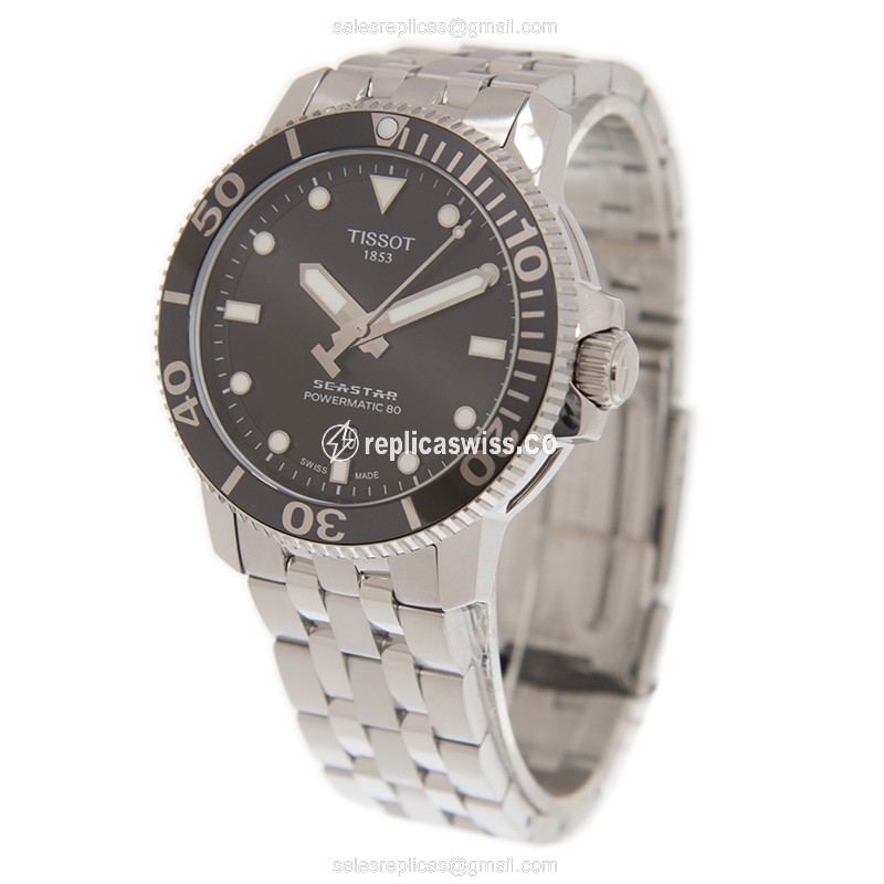 Tissot SEASTAR 1000 Replica - Automatic - Black Dial - Steel Case - Silver Strap - View 3