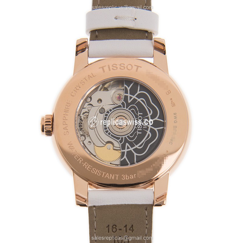Tissot Lady Heart Replica - Automatic - Gold-Plated & Stainless Steel - White Dial - Leather Strap - View 3