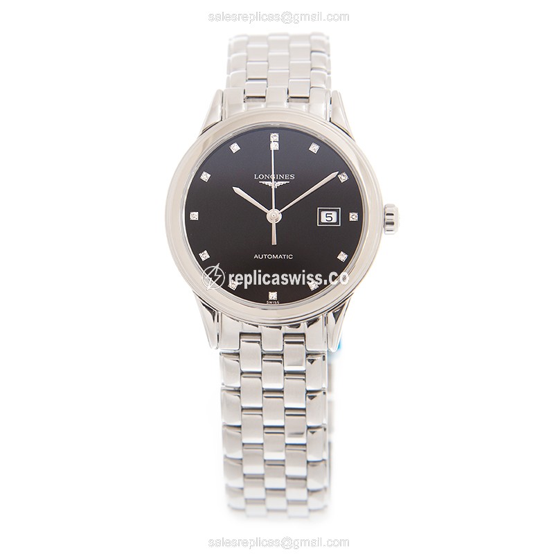 Longines L4.374.4.57.6 Flagship - Automatic - Steel Case - Black Dial on Silver Strap - View 2