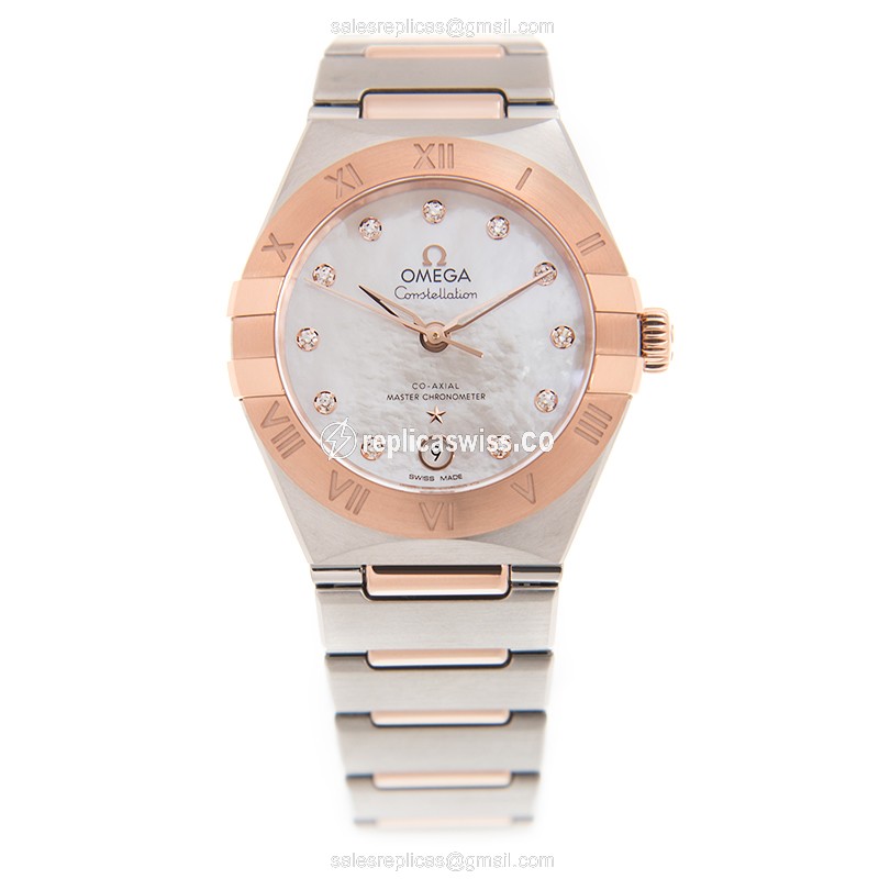 Omega Constellation Replica - 18kt Rose Gold Case - Automatic Movement - White Dial - Gold Clasp - View 2