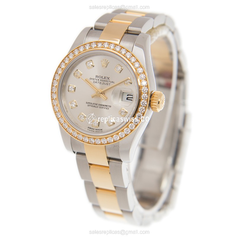 Rolex Datejust Replica - Automatic - 18kt Gold - Silver Dial - Gold Strap - View 3