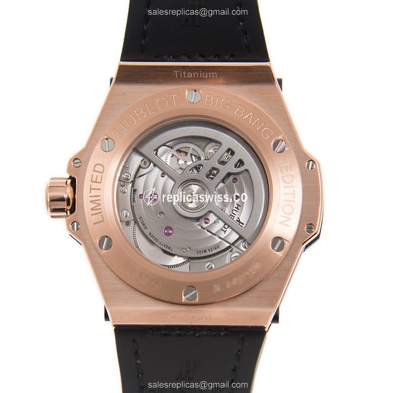 Hublot BIG BANG Replica - 18kt Rose Gold - Diamond Case - White Dial - Leather Strap - View 3