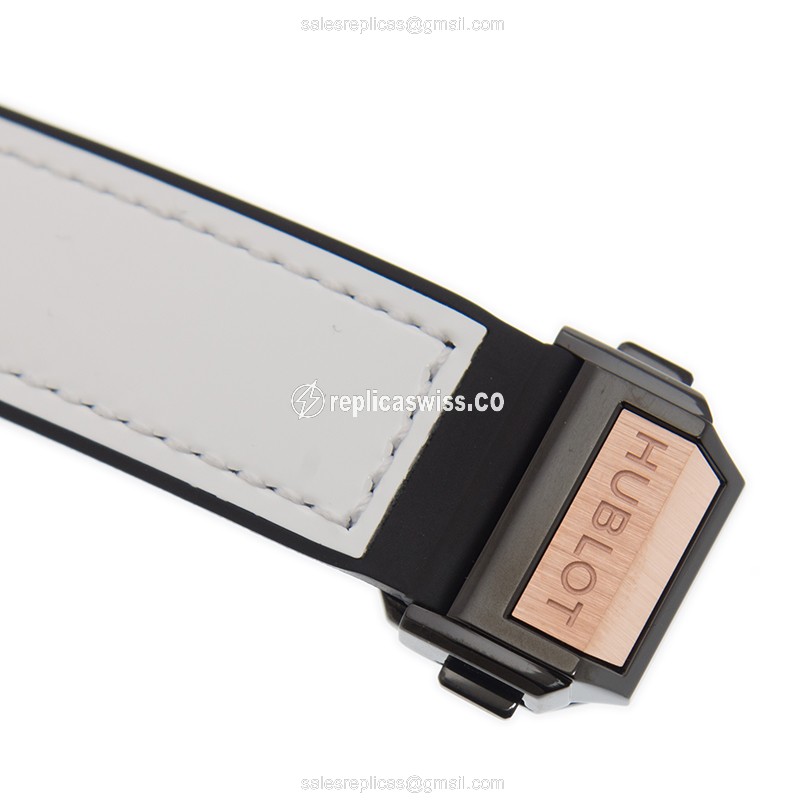 Hublot BIG BANG Replica - 18kt Rose Gold - Diamond Case - White Dial - Leather Strap - View 4