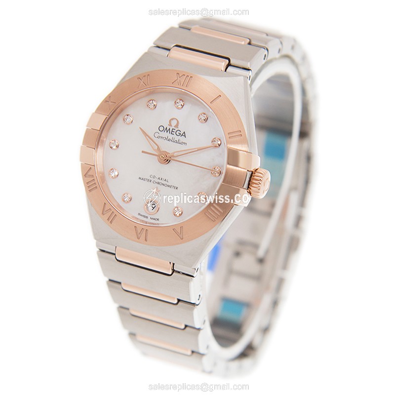 Omega Constellation Replica - 18kt Rose Gold Case - Automatic Movement - White Dial - Gold Clasp - View 3