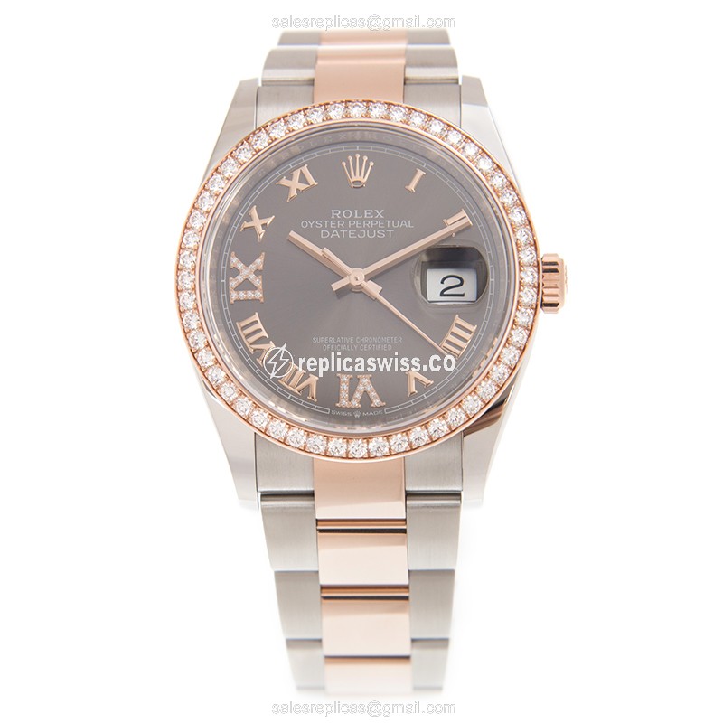 Rolex Datejust Replica - Automatic - 18kt Rose Magic - Diamond Case - Gray Dial - View 2