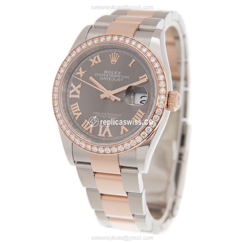 Rolex Datejust Replica - Automatic - 18kt Rose Magic - Diamond Case - Gray Dial - View 3