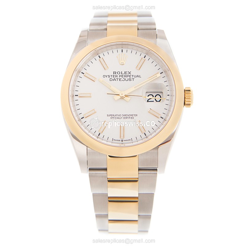 Rolex Datejust Replica - Automatic - 18kt Gold & Steel - White Dial | Clasp | Gold Strap - View 2