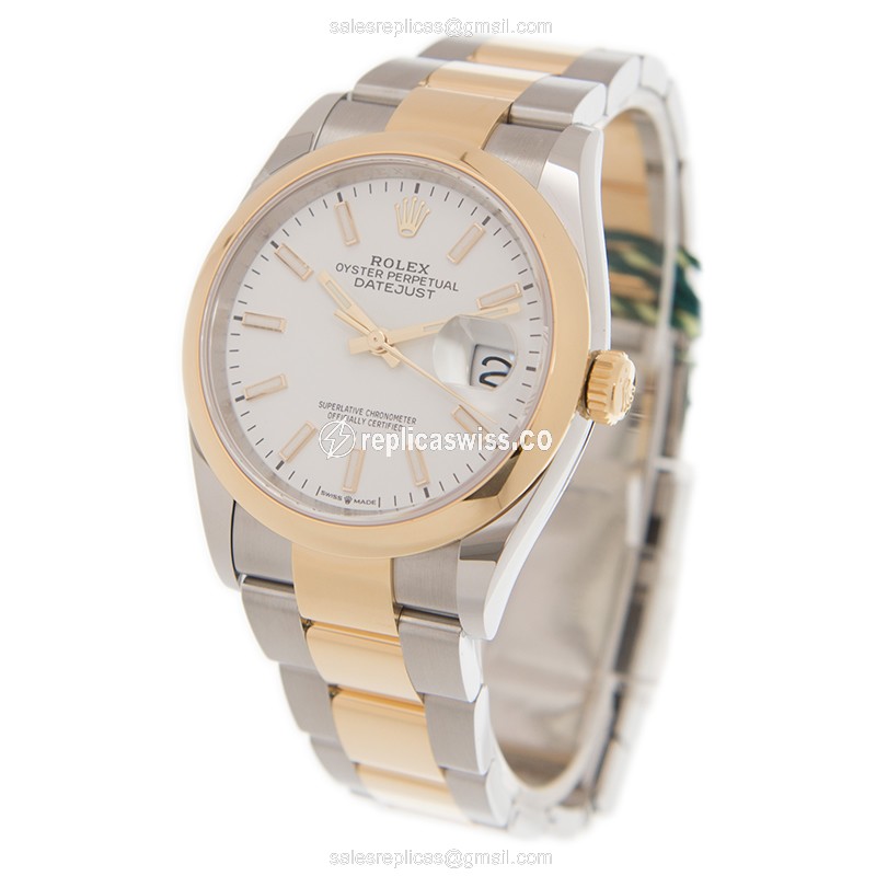 Rolex Datejust Replica - Automatic - 18kt Gold & Steel - White Dial | Clasp | Gold Strap - View 3
