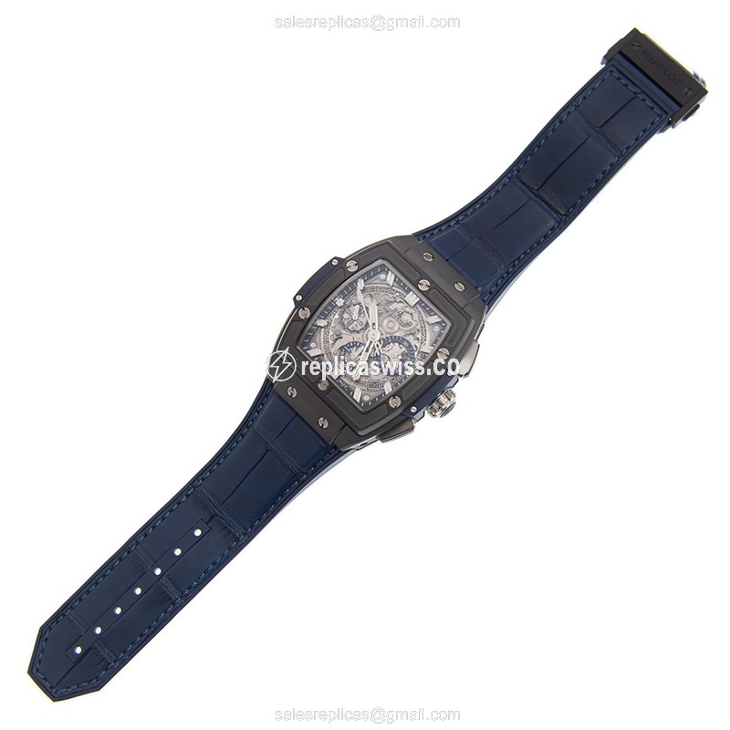 Hublot BIG BANG Replica - Automatic - Ceramic Case - Silver Dial - Blue Leather Strap - View 2