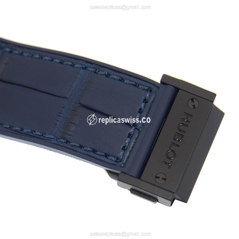 Hublot BIG BANG Replica - Automatic - Ceramic Case - Silver Dial - Blue Leather Strap - View 4
