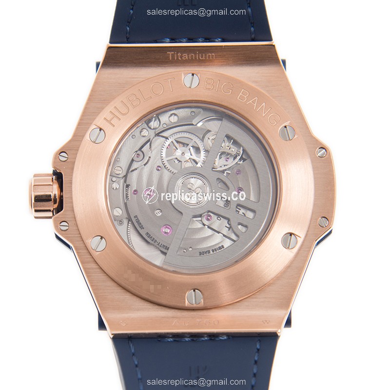 Hublot BIG BANG Replica - Automatic - 18kt Rose Gold - Diamonds - Blue Dial - Leather Strap - View 3