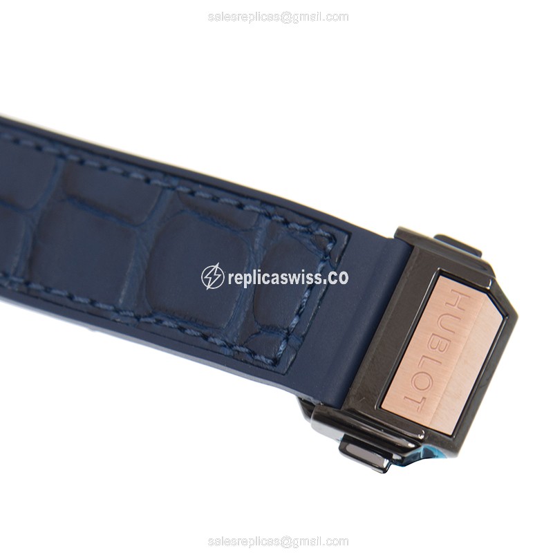 Hublot BIG BANG Replica - Automatic - 18kt Rose Gold - Diamonds - Blue Dial - Leather Strap - View 4