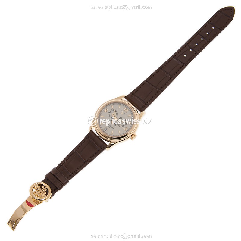 Patek Philippe 5146J-001 Replica - Automatic - 18kt Gold - White Dial, Brown Alligator Strap - View 2