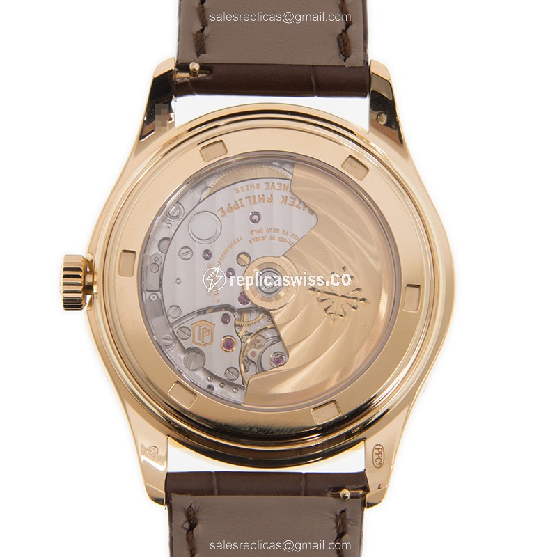Patek Philippe 5146J-001 Replica - Automatic - 18kt Gold - White Dial, Brown Alligator Strap - View 3