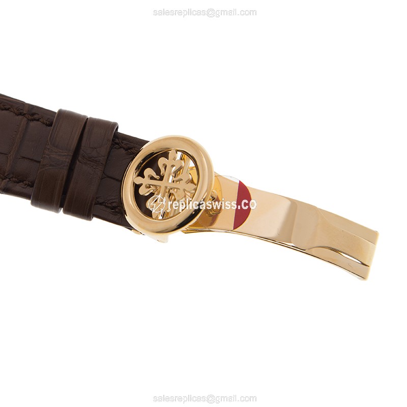 Patek Philippe 5146J-001 Replica - Automatic - 18kt Gold - White Dial, Brown Alligator Strap - View 4