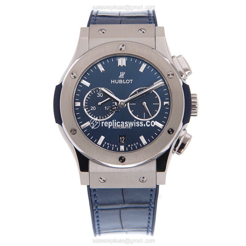 Hublot Classic Fusion Replica - Automatic - Steel Case - Blue Dial - Leather Strap - View 2