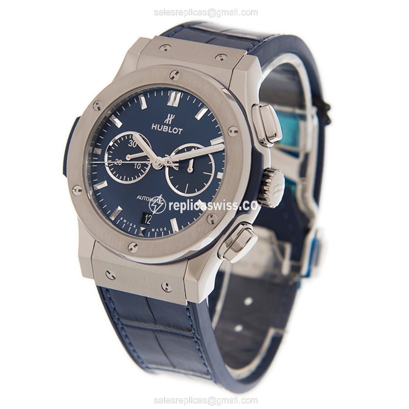 Hublot Classic Fusion Replica - Automatic - Steel Case - Blue Dial - Leather Strap - View 3