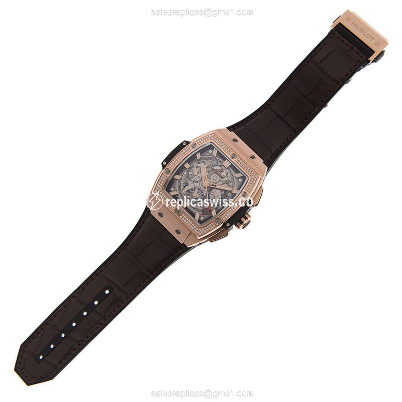 Hublot BIG BANG Replica - Automatic 18kt Rose Gold - Silver Dial - Brown Leather Strap - View 2