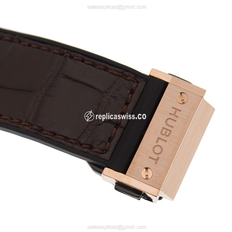 Hublot BIG BANG Replica - Automatic 18kt Rose Gold - Silver Dial - Brown Leather Strap - View 4