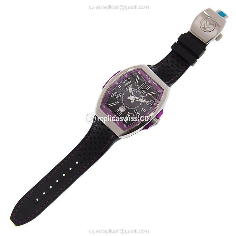 Franck Muller V45 SC DT RACING - Automatic - Stainless Steel - Black Dial - Leather Strap - View 2