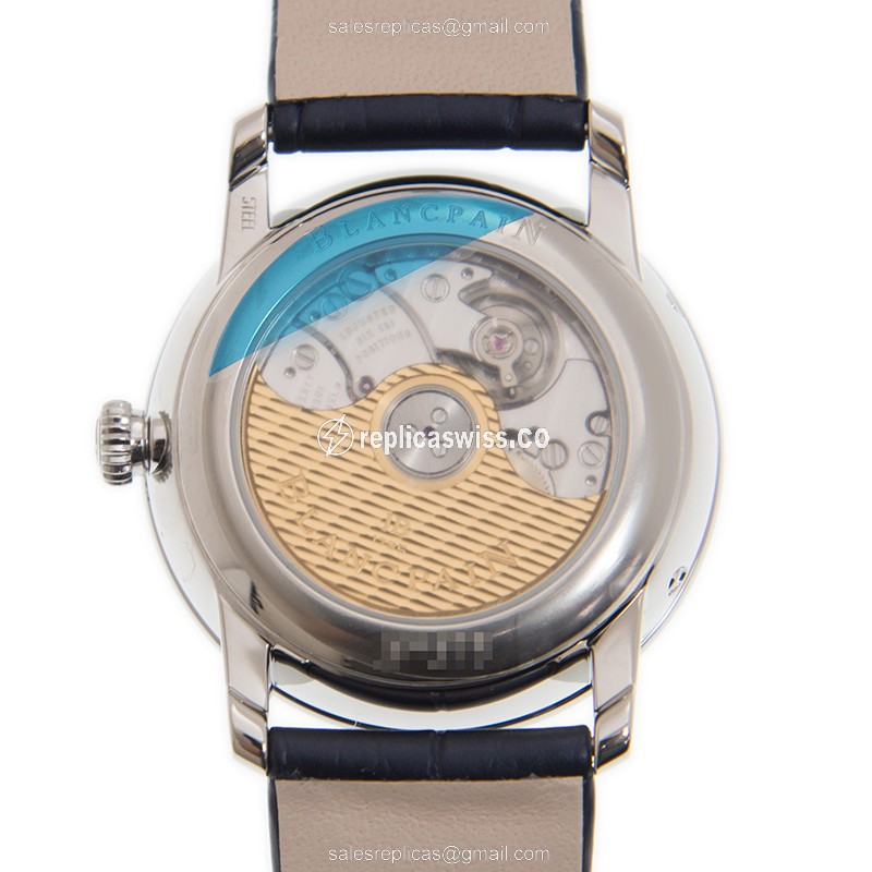 Blancpain 6126-4628-55B Classic - Auto - Diamond Case - White Dial - Blue Alligator Strap - View 3