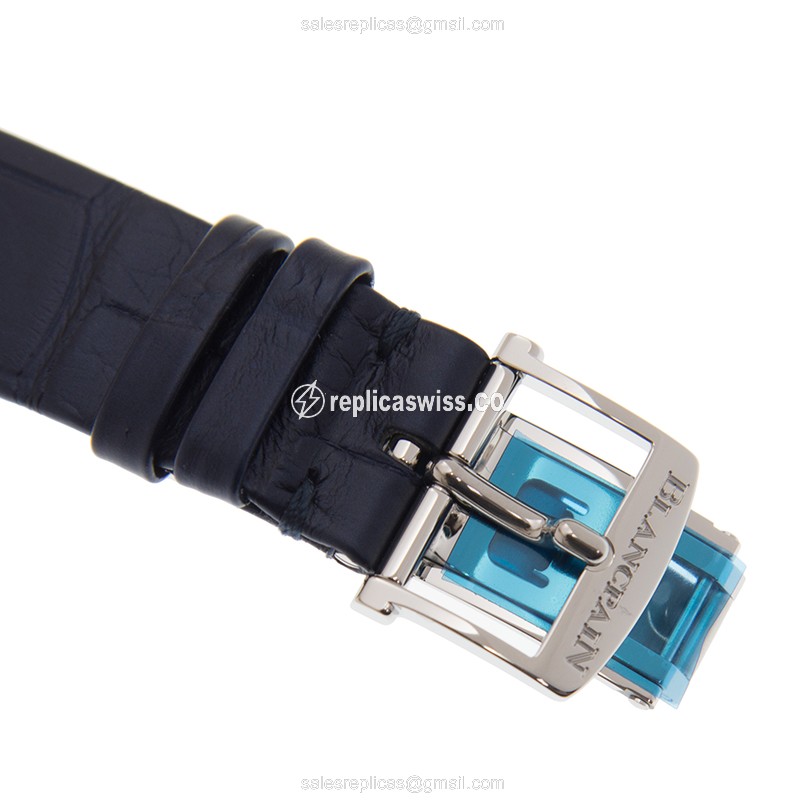 Blancpain 6126-4628-55B Classic - Auto - Diamond Case - White Dial - Blue Alligator Strap - View 4